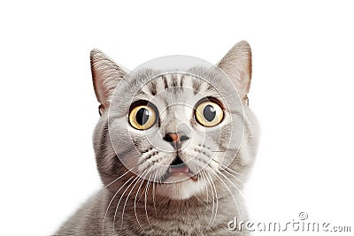 Close-up Funny Portrait of Surprised British Cat Stock Photo