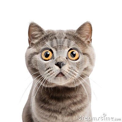Close-up Funny Portrait of Surprised Gray Cat Stock Photo