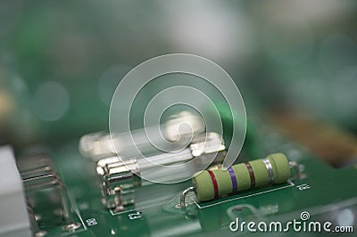 Close-up of fuse and resistor Stock Photo