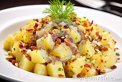 close-up of german-style potato salad with bacon bits Stock Photo
