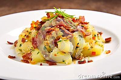 close-up of german-style potato salad with bacon bits Stock Photo