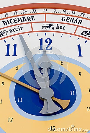 Close-up on Giant Calendar Wall Clock Stock Photo