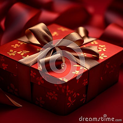 A close-up of a gift box with intricate wrapping paper Stock Photo