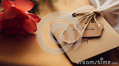A close-up of a gift tag with a handwritten message Stock Photo