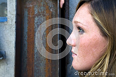 Close up on a Girl with Grunge Background Stock Photo