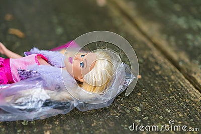 Close up of a girl`s blonde haired doll Stock Photo