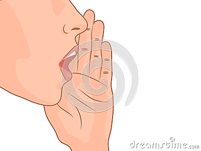 Close-up of a girl whispering something. Background for banner or poster . Vector Illustration