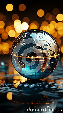 A close up of a glass globe with a focus on financial report Stock Photo