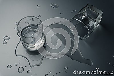 Close up of the glasses of water spilled Stock Photo