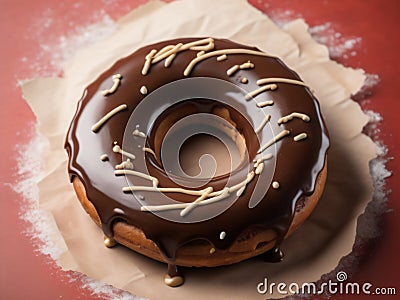Close up of glazed chocolate donut on a white paper Stock Photo
