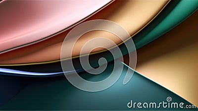 The close up of a glossy metal surface in green, blush pink, buttercup yellow, and navy blue color with a soft focus Stock Photo