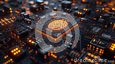 Close-up of a glowing ai microchip - generative ai Stock Photo