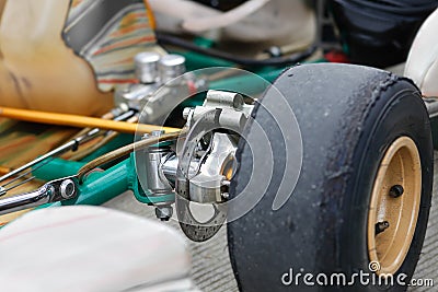 Go kart front disc brakes in service station Stock Photo