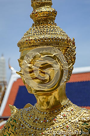 Gold giant statue in public Thailand Stock Photo