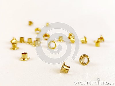 Close up golden of brass eyelet shooting in white background Stock Photo