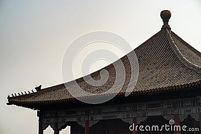 Close-up of the golden tiles detail of the rooftops of The Forbidden City, Beijing, China Stock Photo