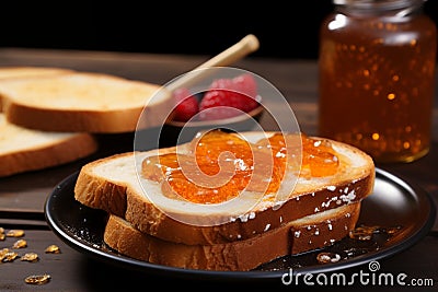 Close up golden toast adorned with luscious homemade jam a delightful morning indulgence Stock Photo
