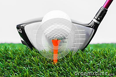 Close up of golf ball and driver Stock Photo