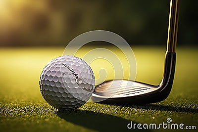 Close-Up of Golf Club Striking the Ball with Perfect Timing on the Green. created with Generative AI Stock Photo