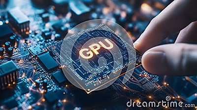 Close-Up of GPU Chip Held in Hand, Representing Advanced Graphics Processing Technology_5 Stock Photo