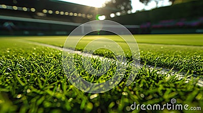 Close-up grass tennis court, freshly cut grass on a tennis court Stock Photo