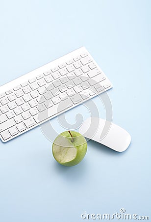 Close up green apple and keyboard Editorial Stock Photo
