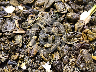 Close-up of green ceylon tea texture.Photography of tea Stock Photo