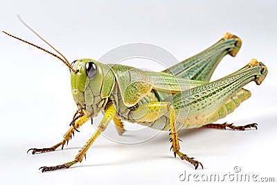 Green Grasshopper Isolated on White Background, Generative AI Stock Photo