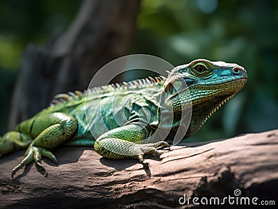 close up of green iguana in the nature Stock Photo