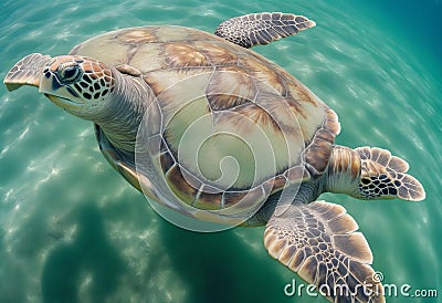 Close-up of a green turtle shell with intricate patterns and textures Stock Photo