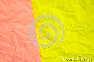 Close up of Green Yellow and Pink color wrinkle crumpled old with paper page texture rough background. crease grunge parchment pat Stock Photo