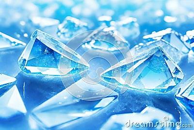 close up of a group of blue crystals on a blue ice background Stock Photo