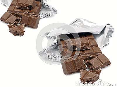 Close up of a group pieces of delicious brown chocolate bar Stock Photo