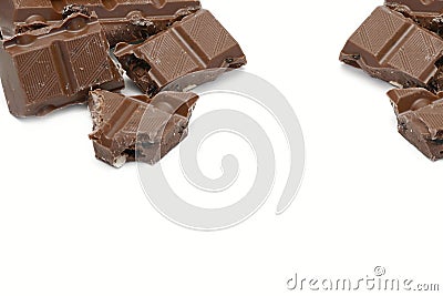 Close up of a group pieces of delicious brown chocolate bar Stock Photo