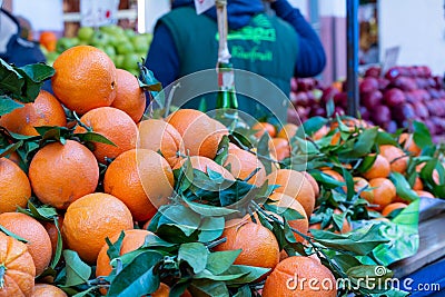 Close Up of a Group of Tangerines at Italian Market Stock Photo