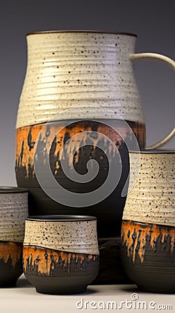 A close up of a group of vases on a table. Generative AI image. Stock Photo