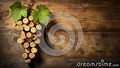 Group of Wine Corks in the Shape of a Bunch of Grapes - Generative Ai Stock Photo