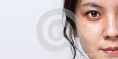 Close up half fresh face of Asian women. Stock Photo