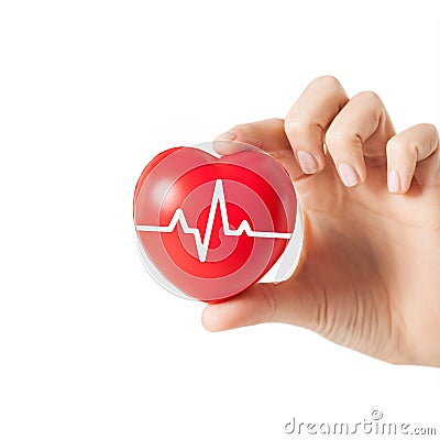 Close up of hand with cardiogram on red heart Stock Photo