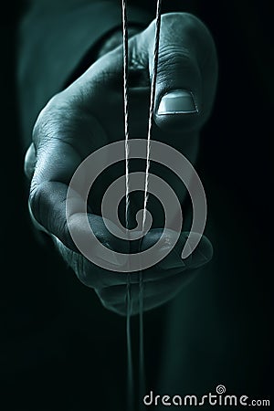 Close-Up of Hand Controlling Puppet Strings Stock Photo