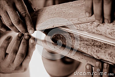 Close up on the hand of a craftsman Stock Photo