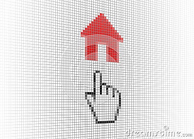 Close-Up Hand Cursor and Web Site Home Page Pictogram Vector Illustration