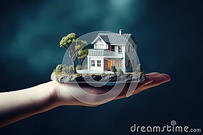 Close up of hand holding model house for represent to client, business idea concept, financial money management, building Stock Photo