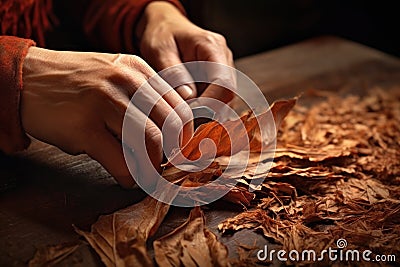 close-up of hand rolling a tobacco cigarette Stock Photo