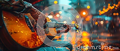 Close-up of a hand strumming a ukulele showcasing music Stock Photo