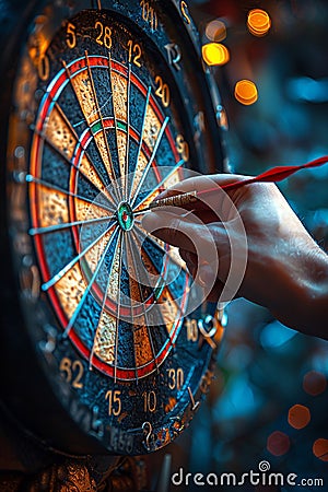Close-up of a hand throwing a dart Stock Photo
