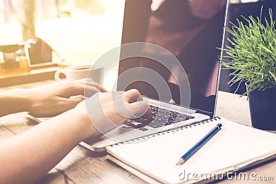 Close up of hands of business man typing on a laptop. Stock Photo