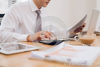 Close up of hands of business man working on laptop.Blank screen for graphic display montage Stock Photo