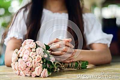 Close up of hands girl is prayer Stock Photo