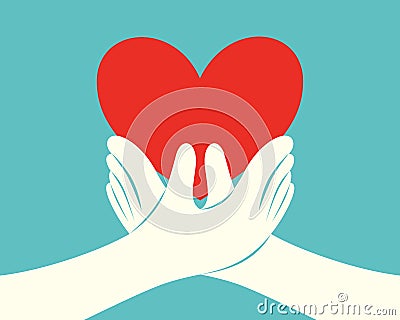 Hands holding a red heart Vector Illustration